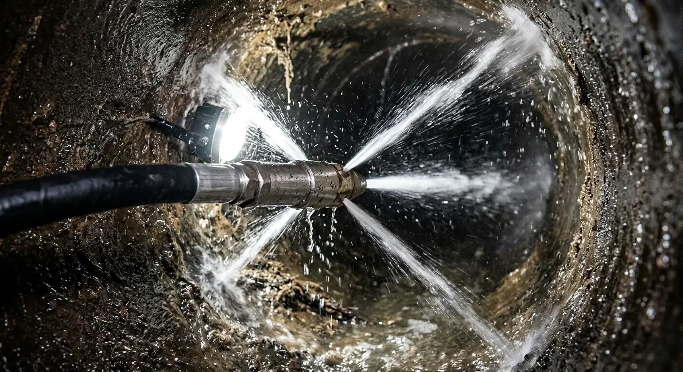 High-pressure hydro jetting nozzle cleaning sewer pipe for Storm Drain Cleaning in Detroit
